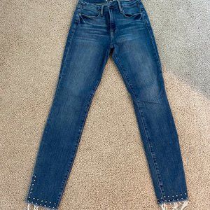 Le High Skinny Raw Slit Studs in Hazelwood size 26
